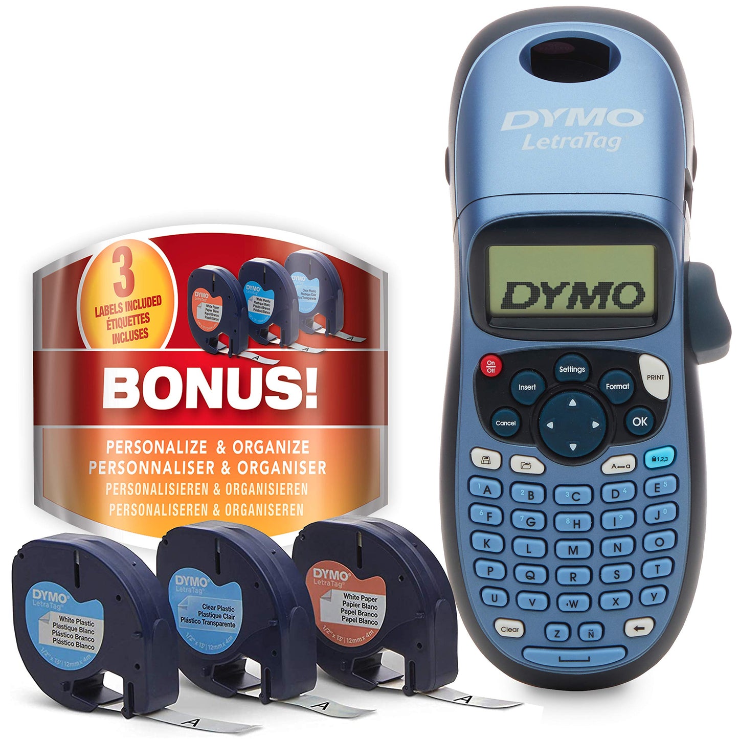 Dymo LetraTag LT-100H Label Maker Starter Kit | Handheld Label Maker Machine | with Plastic, Paper