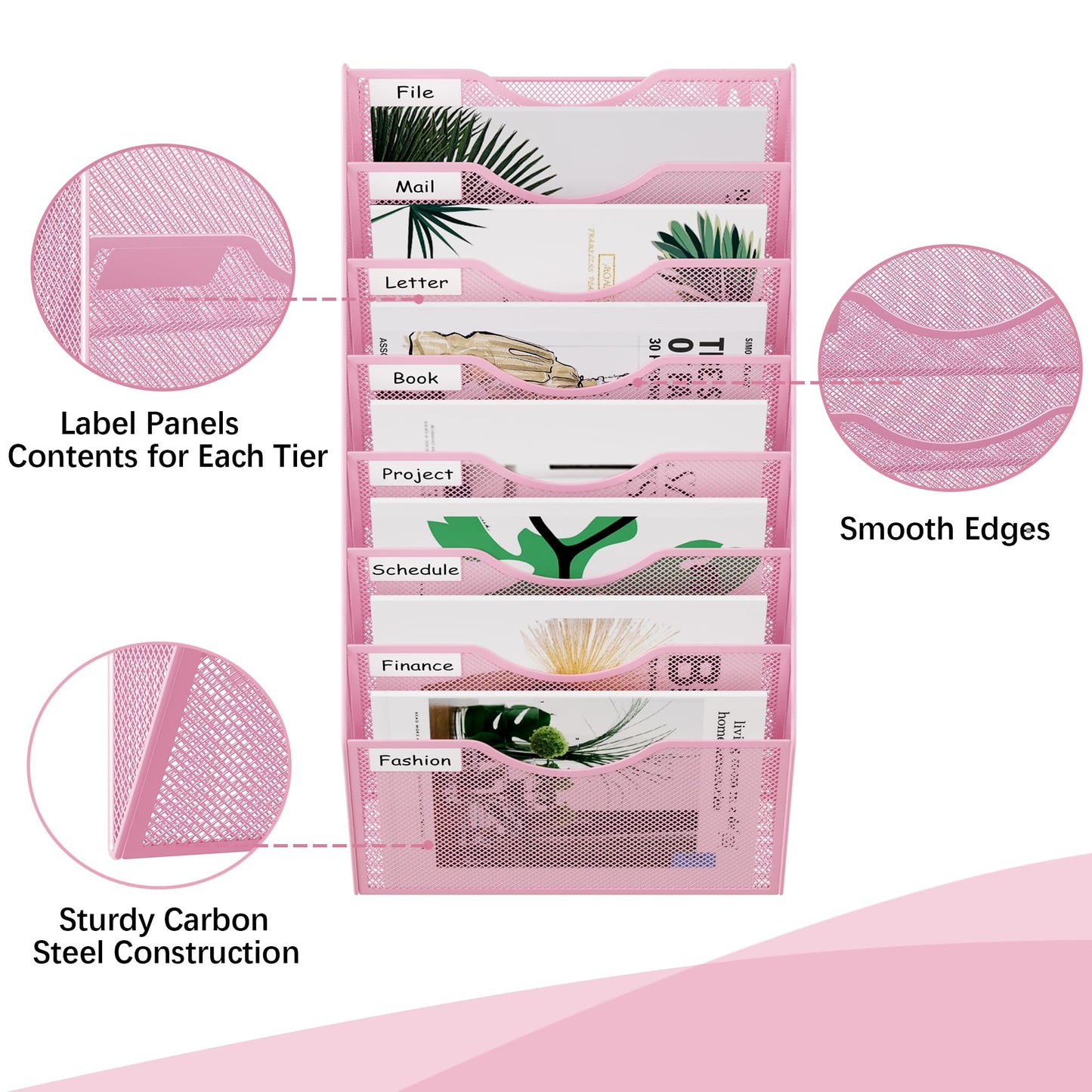 EasyPAG 8 Pocket Mesh Wall File Organizer, Hanging Paper Folder Holder with Classify Label