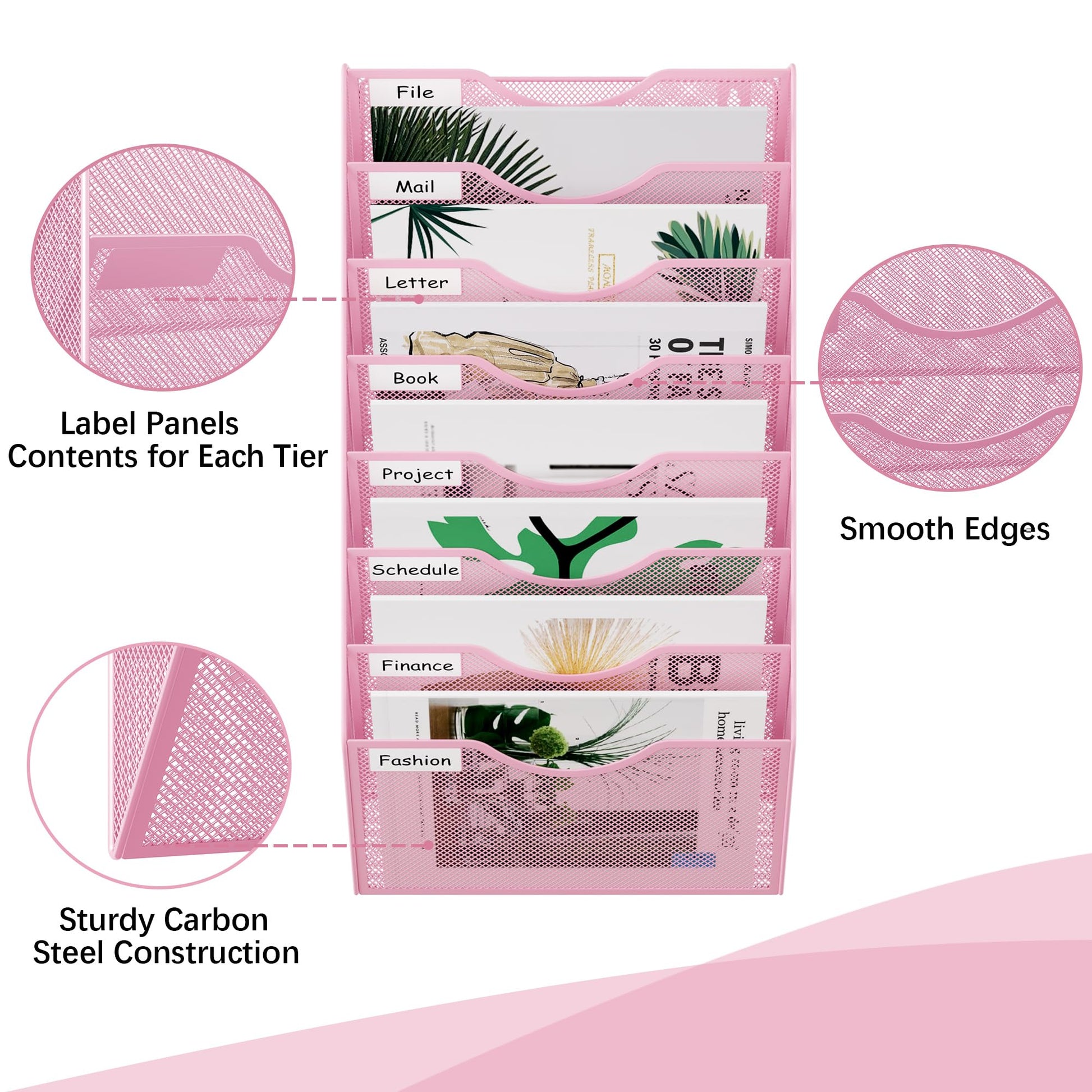 EasyPAG 8 Pocket Mesh Wall File Organizer, Hanging Paper Folder Holder with Classify Label