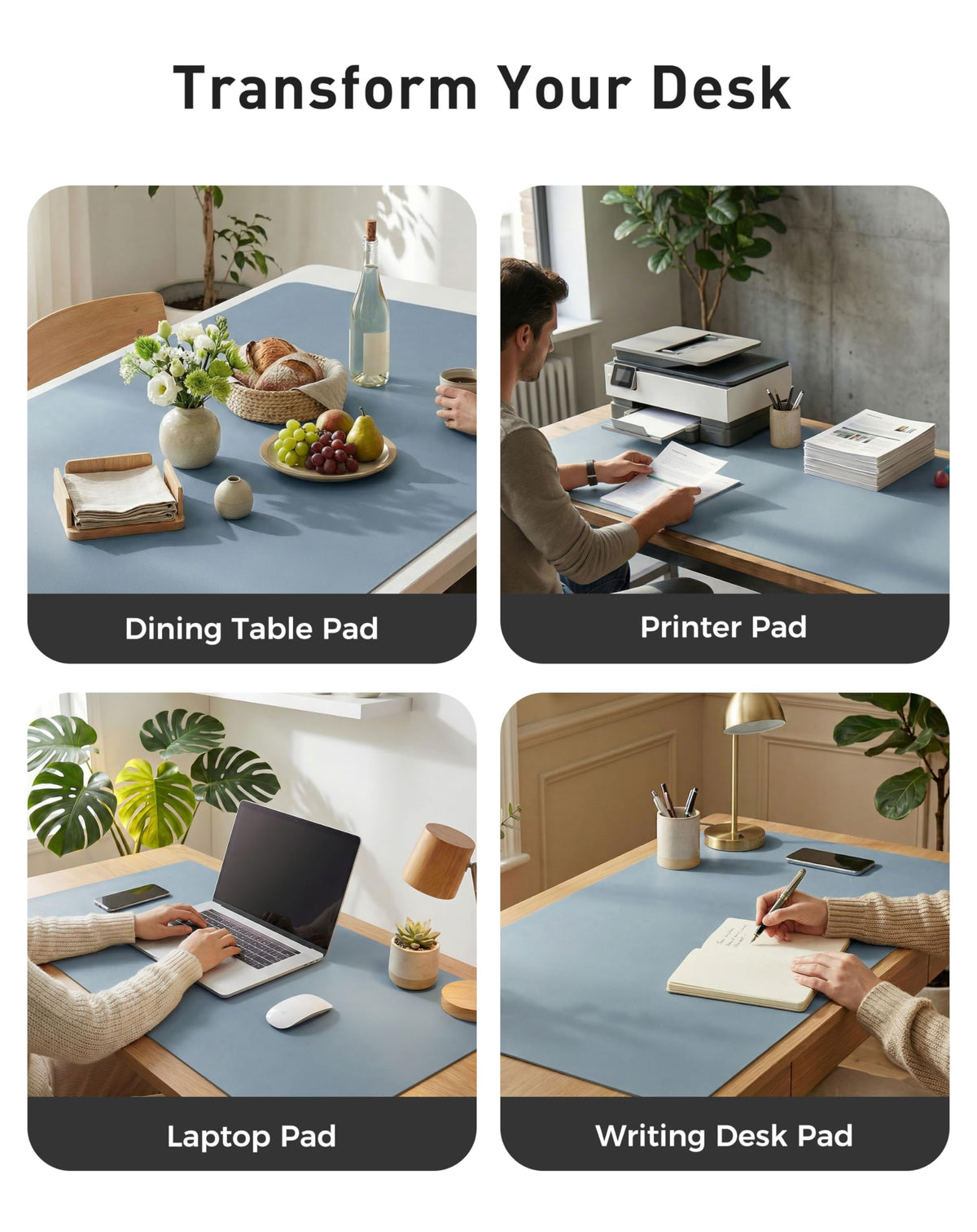 Aothia Faux Leather Desk Mat - Large Mouse Pad, Non-Slip PU Leather Blotter, Waterproof Writing