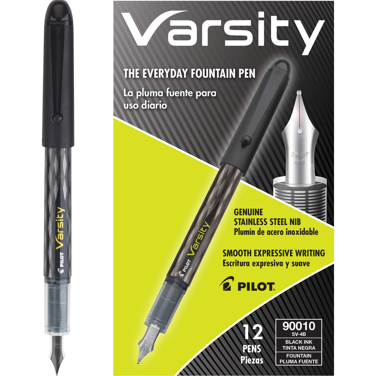 PILOT Precise Varsity Pre-Filled Fountain Pens, 1.0mm, Black Ink, 12-Pack