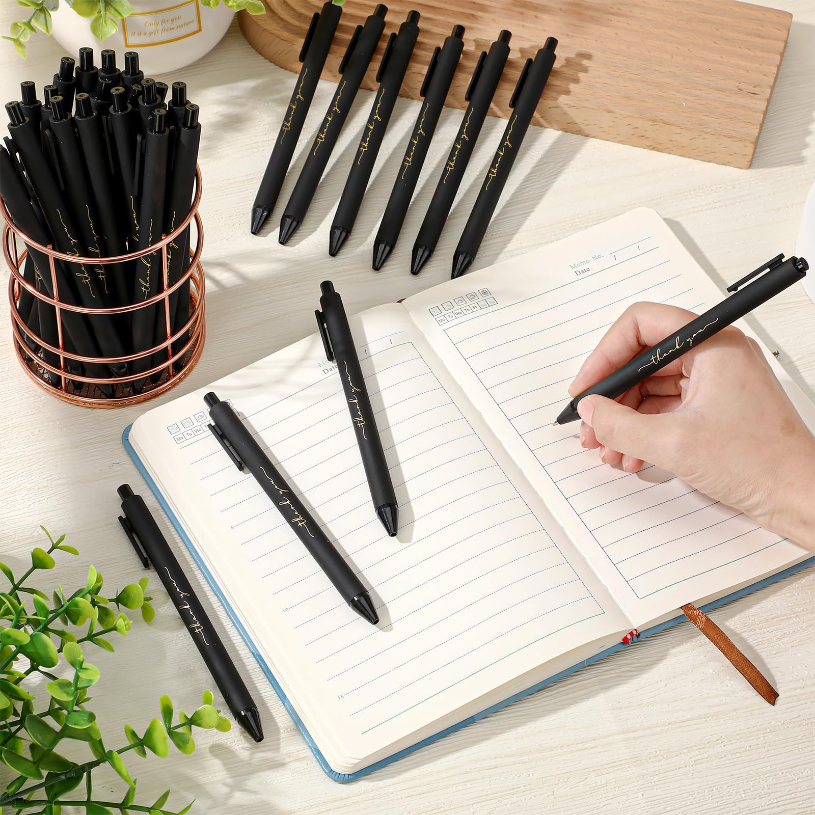 Dispowreath 50 Pcs Thank You Pen Bulk Cute Server Ballpoint, Black
