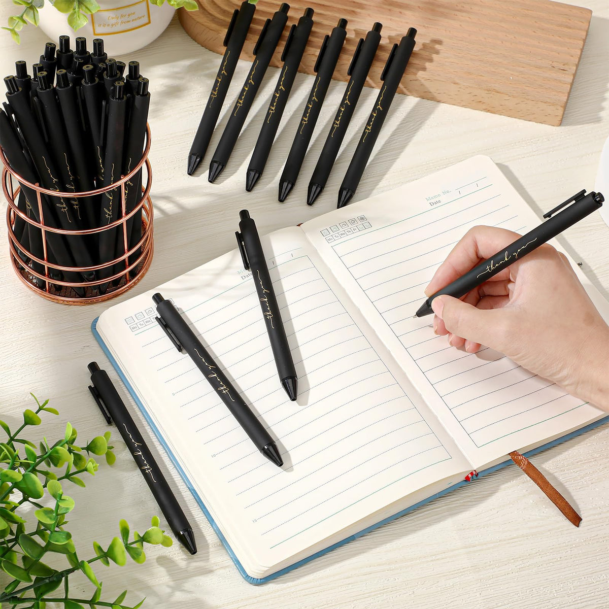 Dispowreath 100 Pcs Thank You Pen Bulk Cute Server Ballpoint, Pure Black