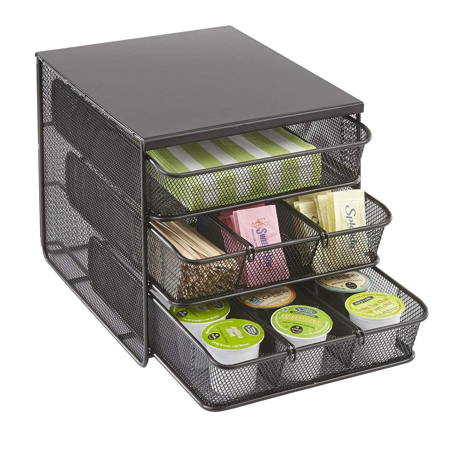 Safco Onyx Hospitality Organizer, 3 Drawers, For Snacks, Coffee Pods, Sugar Sweetener, Stirrer