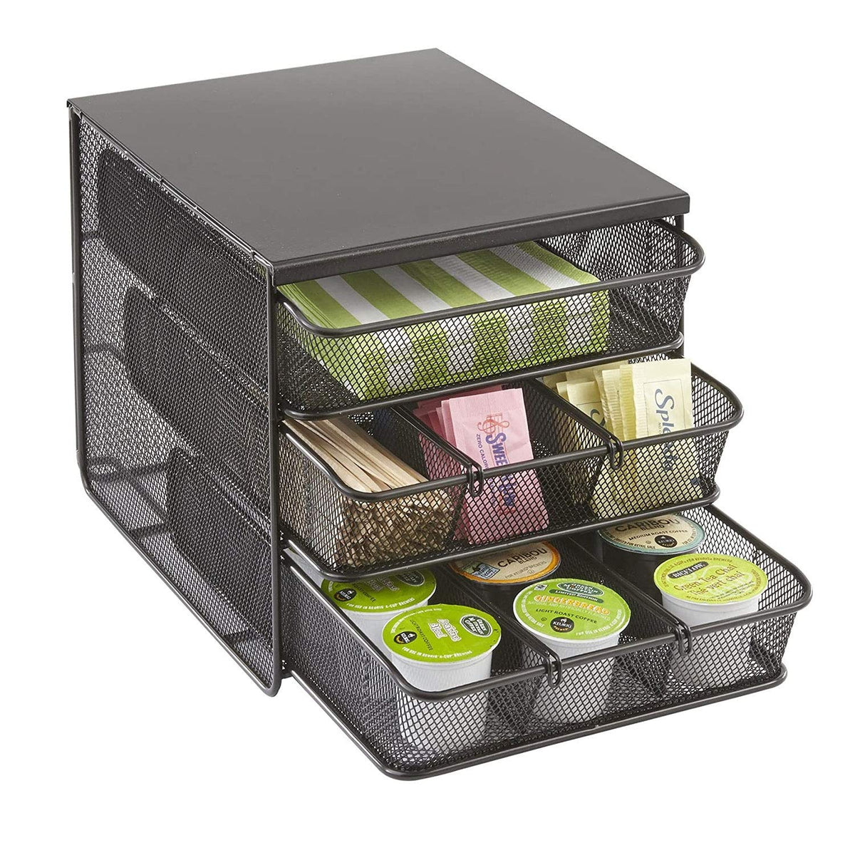 Safco Onyx Hospitality Organizer, 3 Drawers, For Snacks, Coffee Pods, Sugar Sweetener, Stirrer