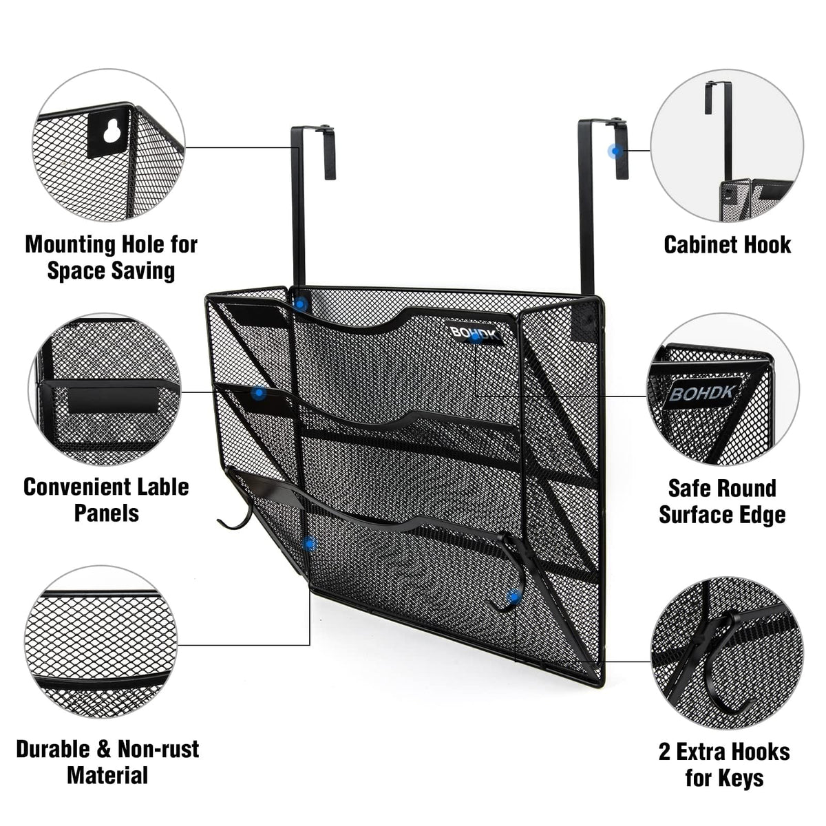 BOHDK Wall File Organizer, 3 Tire Hanging File Folder Mail Organizer, Vertical Mesh Metal Door/Wall