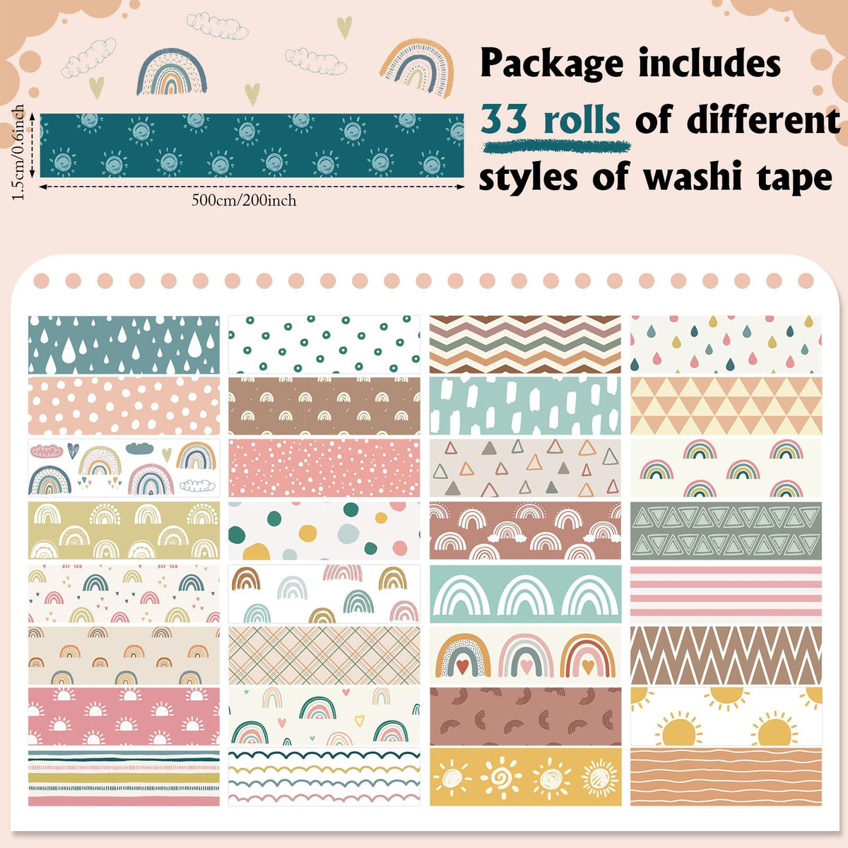 TaoBary 33 Rolls Washi Tape Set, 15mm Holiday Seasonal,Charming Style
