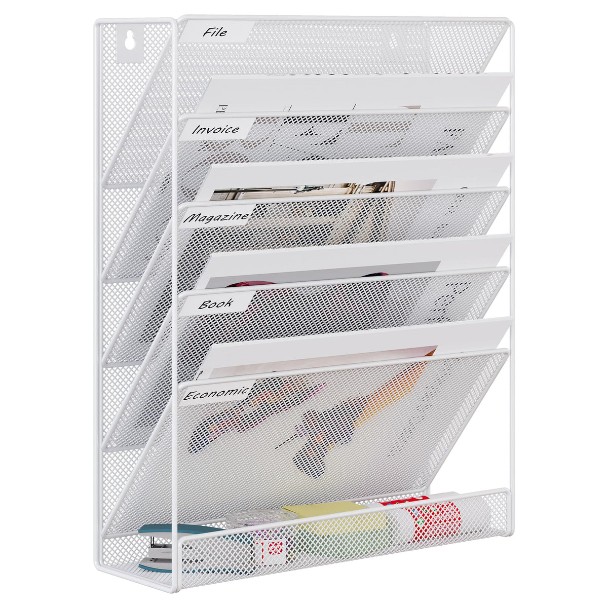 EasyPAG 5 Tier Wall File Holder, Mesh Hanging Folder Organizer with Classify Label, Versatile Desk