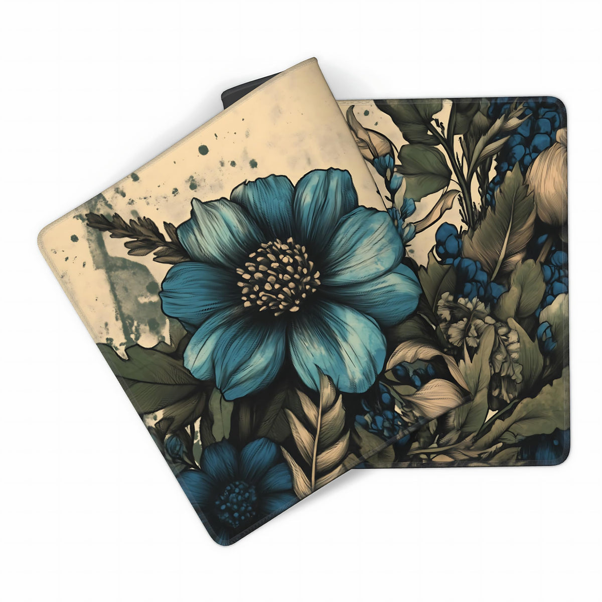 Floral Aesthetic Dahlia Gaming Mouse Pad, Apricot Blue Vintage Botanical Desk Mat with Anti-Slip