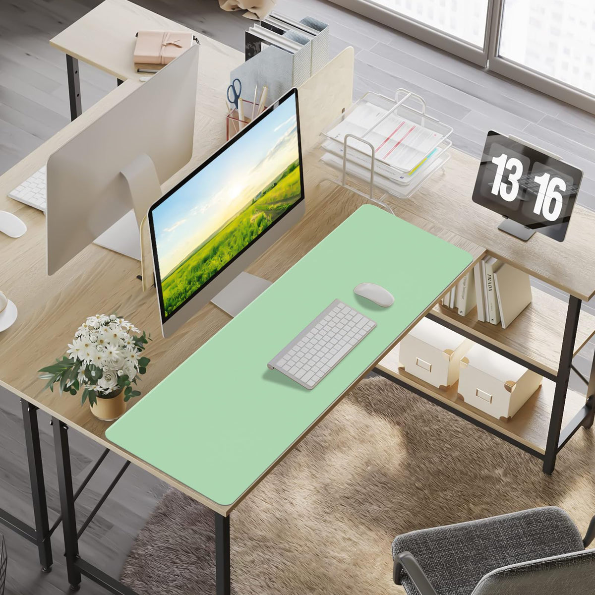 Meetcolor Leather Desk Pad Mat, Green Desk Mat, 47.2" x 16.9"