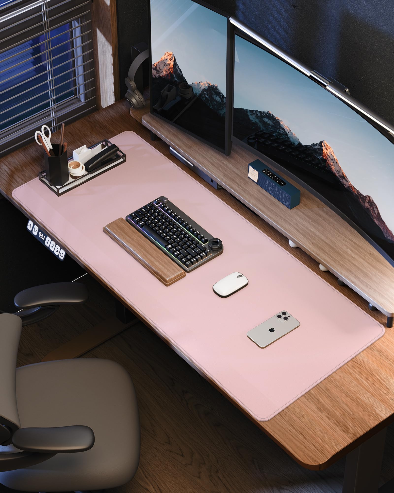 PU Leather Desk Mat Protector - 55"x17" Large Non-Slip Office Desk Pad, Waterproof Keyboard & Mouse