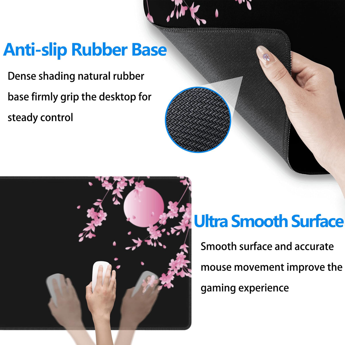 Japanese Gaming Mouse Pad Large Cherry Blossom Desk Mat, 31.5x11.8in, XL
