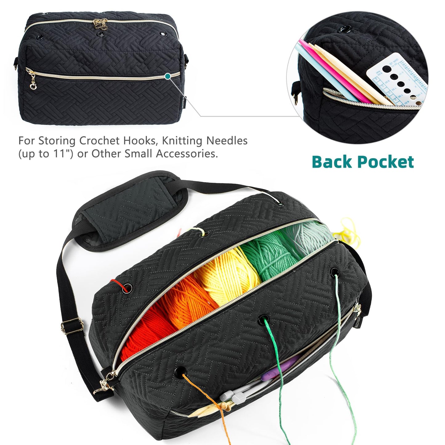 MYBAGZING Crochet Bag Organizer,Knitting Bag for Yarn Storage&Crochet Hooks