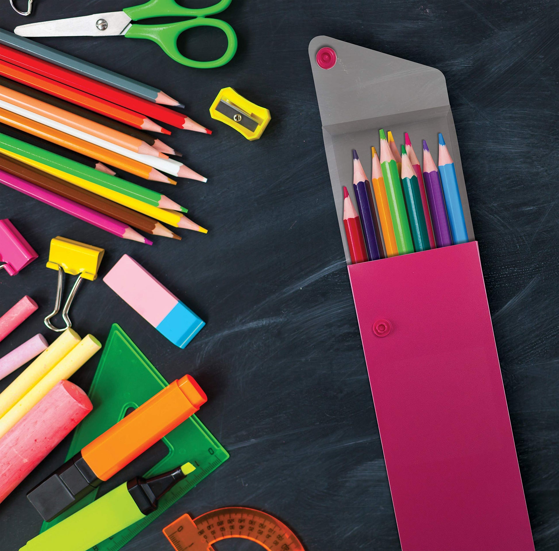 Better Office Products Slider Pencil Case, Box of 24, Semi-Rigid Poly Plastic with Button Snap