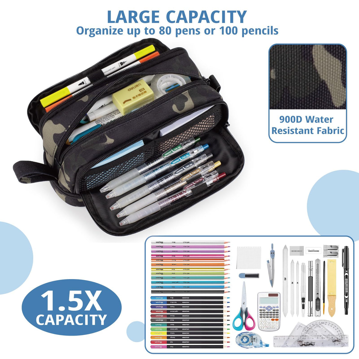 Tactical 4 Compartments Pencil Case for Boy, Large Pen Pouch Bag for School