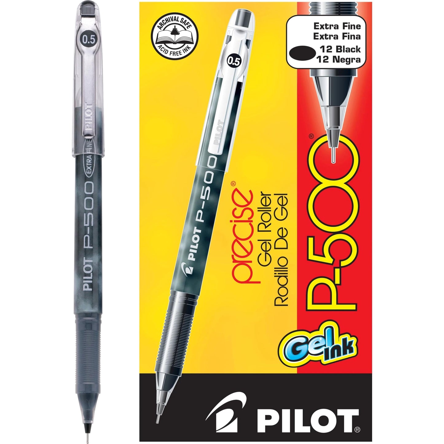 PILOT Precise P-700 Rolling Ball Stick Pens, 0.7mm, Black, 12-Pack