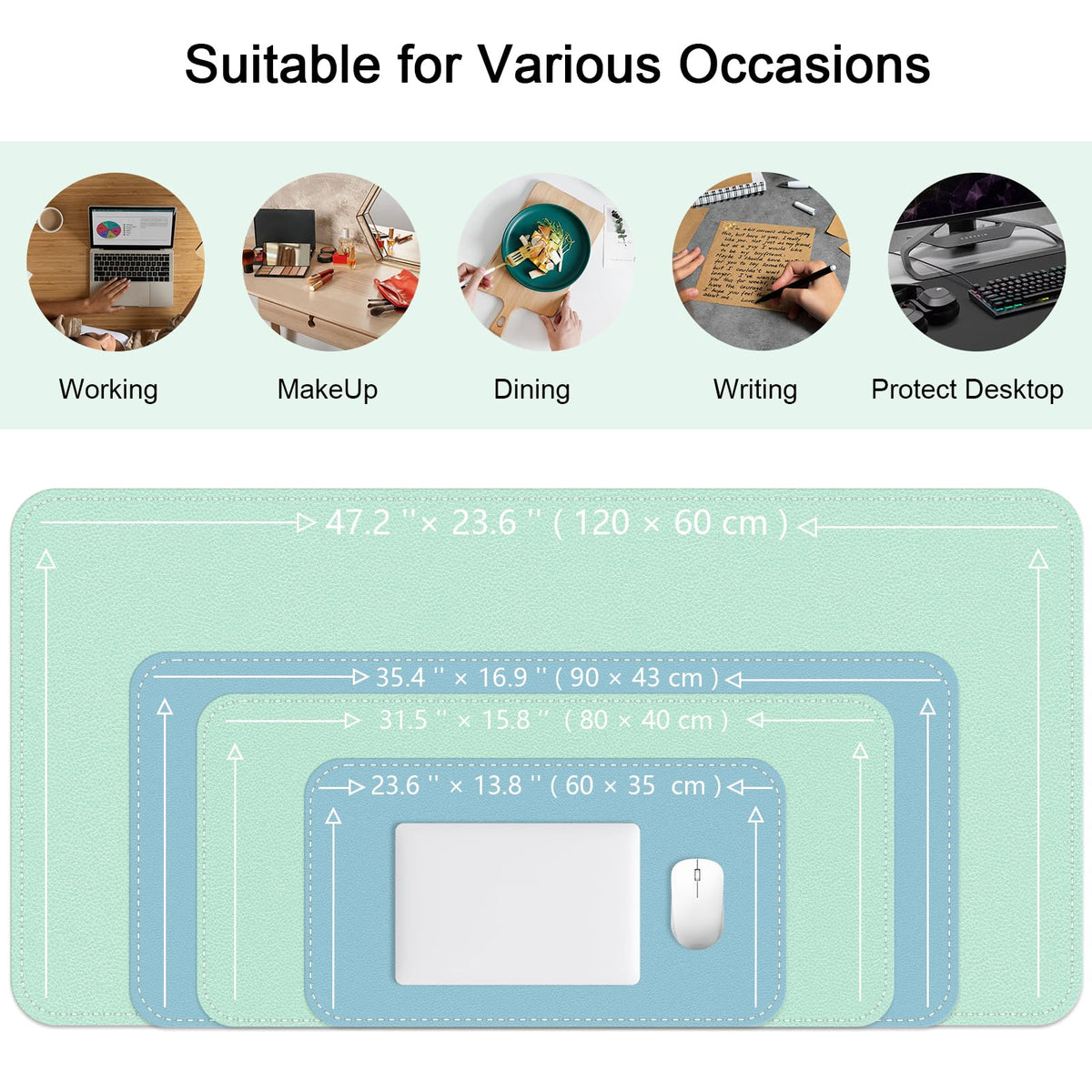 Dual-Sided Desk Mat, Large Pad, Waterproof Smooth PU Leather Blotter Protector, Mouse Pad, Desk