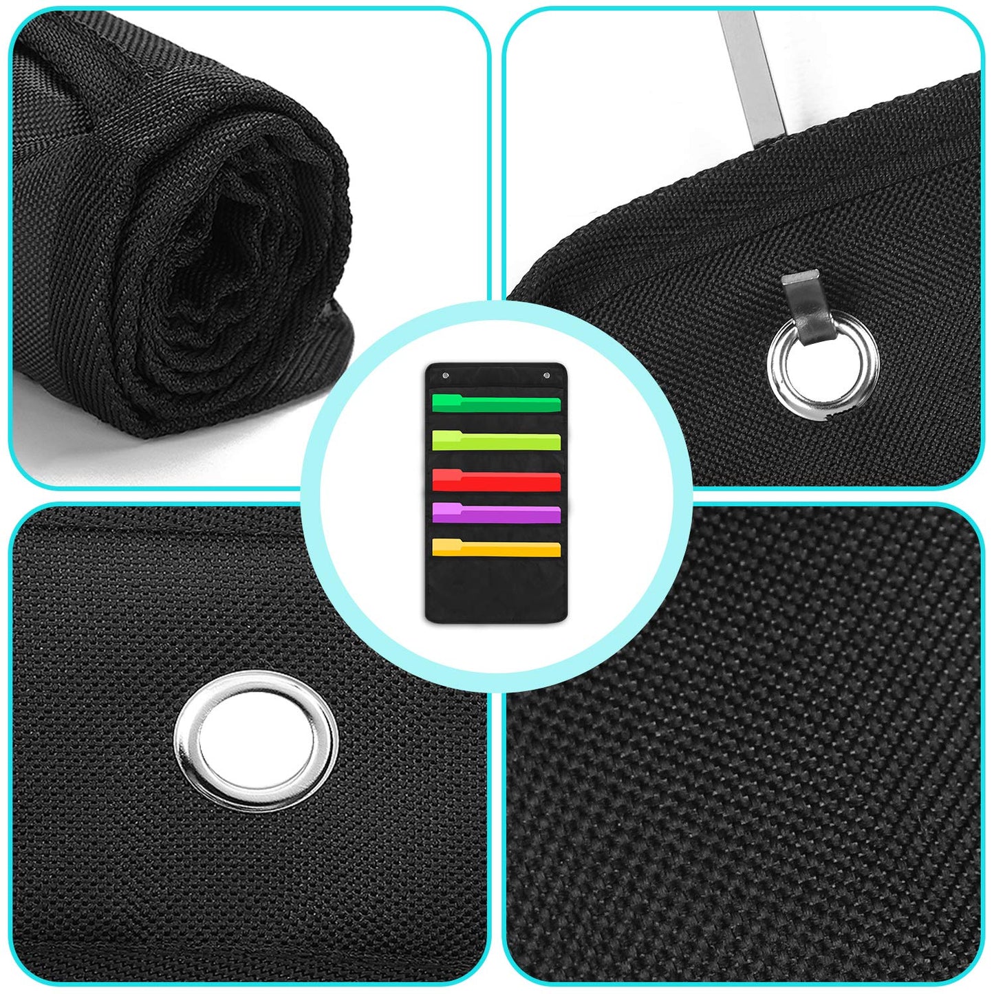 Sinzip 2 Pack Heavy Duty 5 Pocket Door Hanging File Organizer, Black Wall Storage Pocket Charts