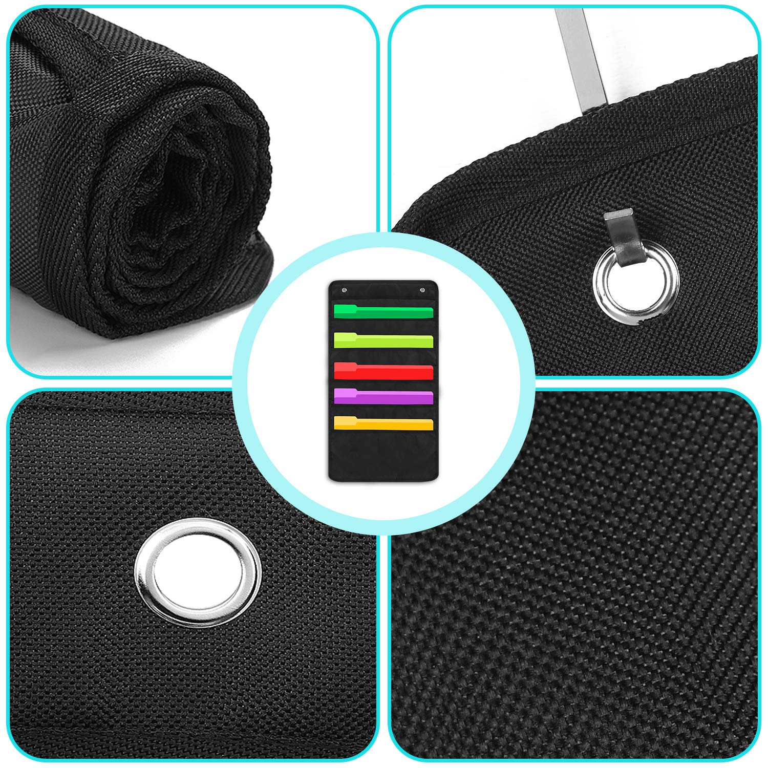 Sinzip 2 Pack Heavy Duty 5 Pocket Door Hanging File Organizer, Black Wall Storage Pocket Charts