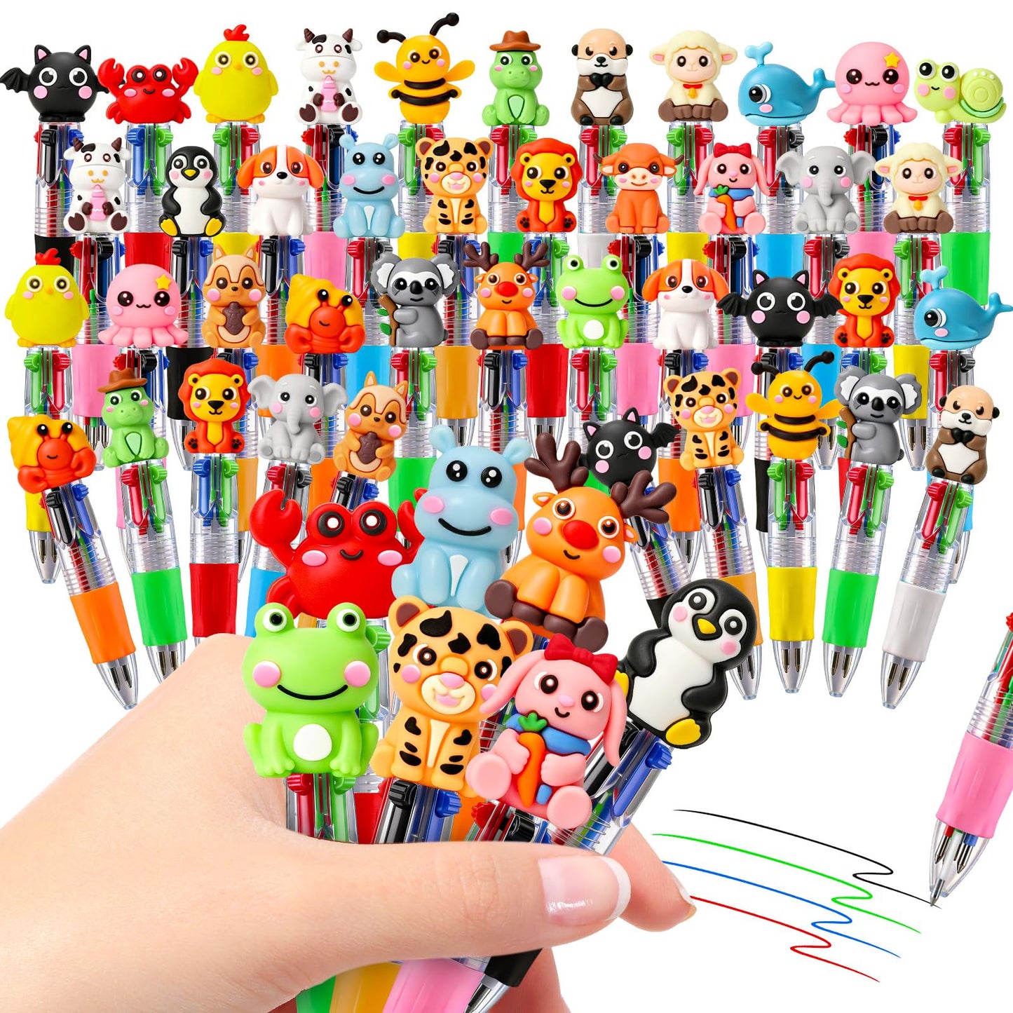 SZCECHRE 48 Pcs Animal Pens Multicolor Pen in One 4-in-1 Cute Pens Bulk for Kids,Ballpoint Pen with