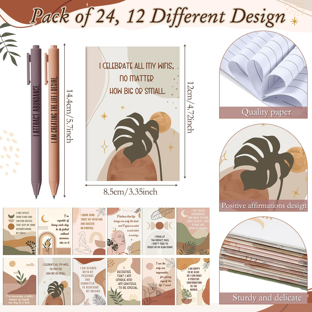 Mooliwe 48 Pcs Affirmation Notebooks Pens Bulk Gifts, Gratitude,Abstract