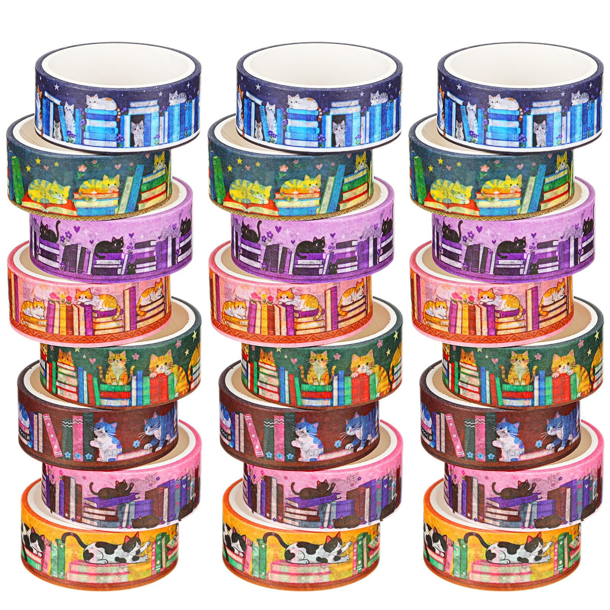 Janlaugh 24 Rolls Book Washi Tape Back to School Crafting Gifts, Cat