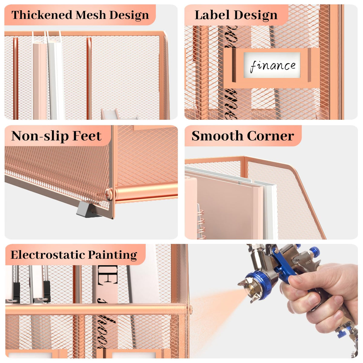 SUPEASY Desk Organizers Metal Desk Magazine File Holder with 5 Vertical Compartments Rack File