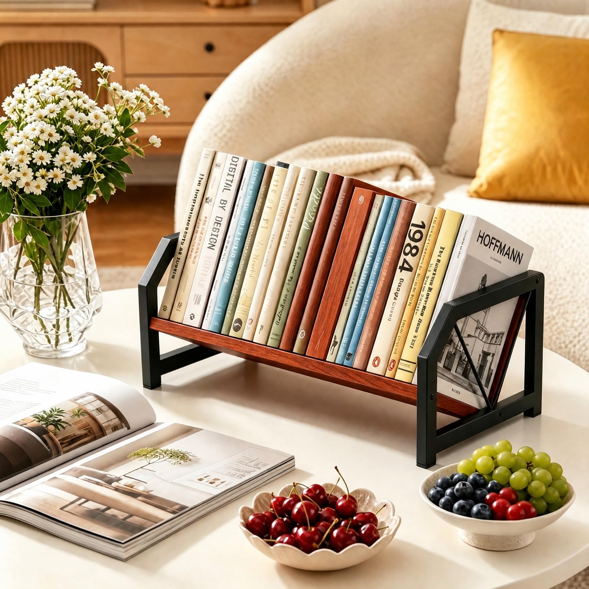 ART-GIFTREE Desktop Bookshelf Organizer, Tilting Bookcase, Reddish Brown