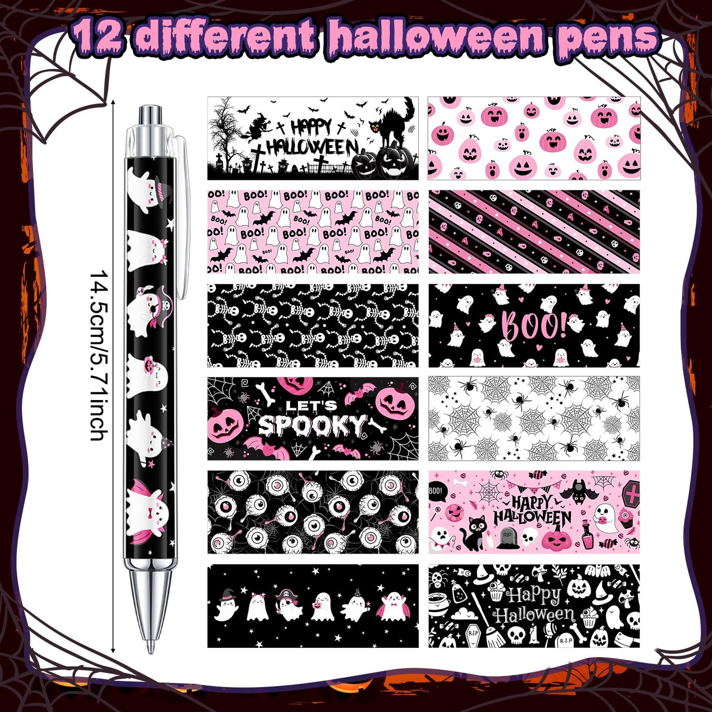 Cholemy 48 Pcs Halloween Pens Bulk Halloween Party Ballpoint Pens