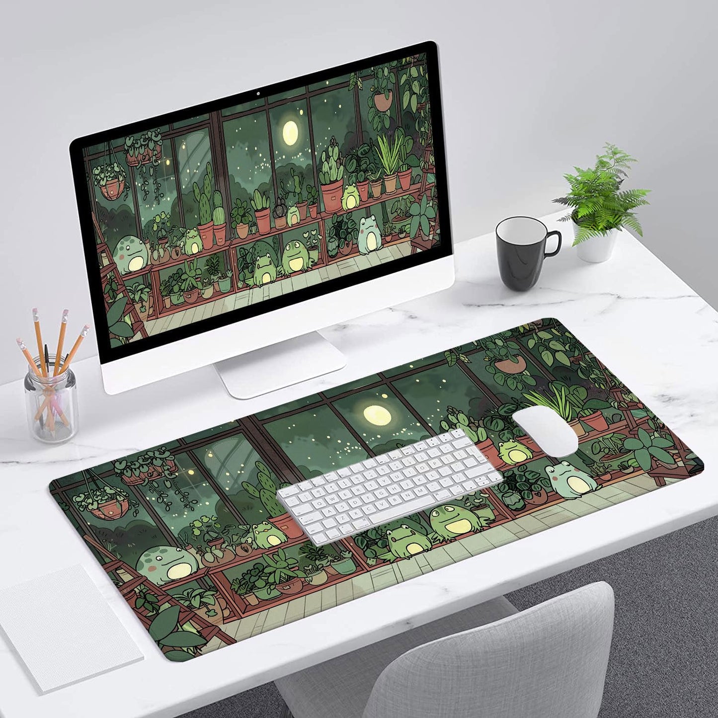 Cute Frog Desk Mat Gaming Mouse Pad Cartoon Kawaii Green Potted Mousepad XL Large Gaming Mouse Pad