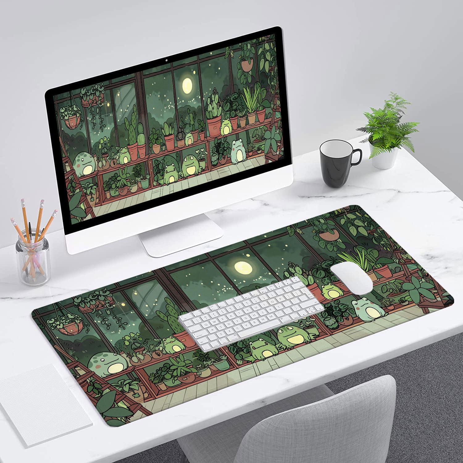 Cute Frog Desk Mat Gaming Mouse Pad Cartoon Kawaii Green Potted Mousepad XL Large Gaming Mouse Pad