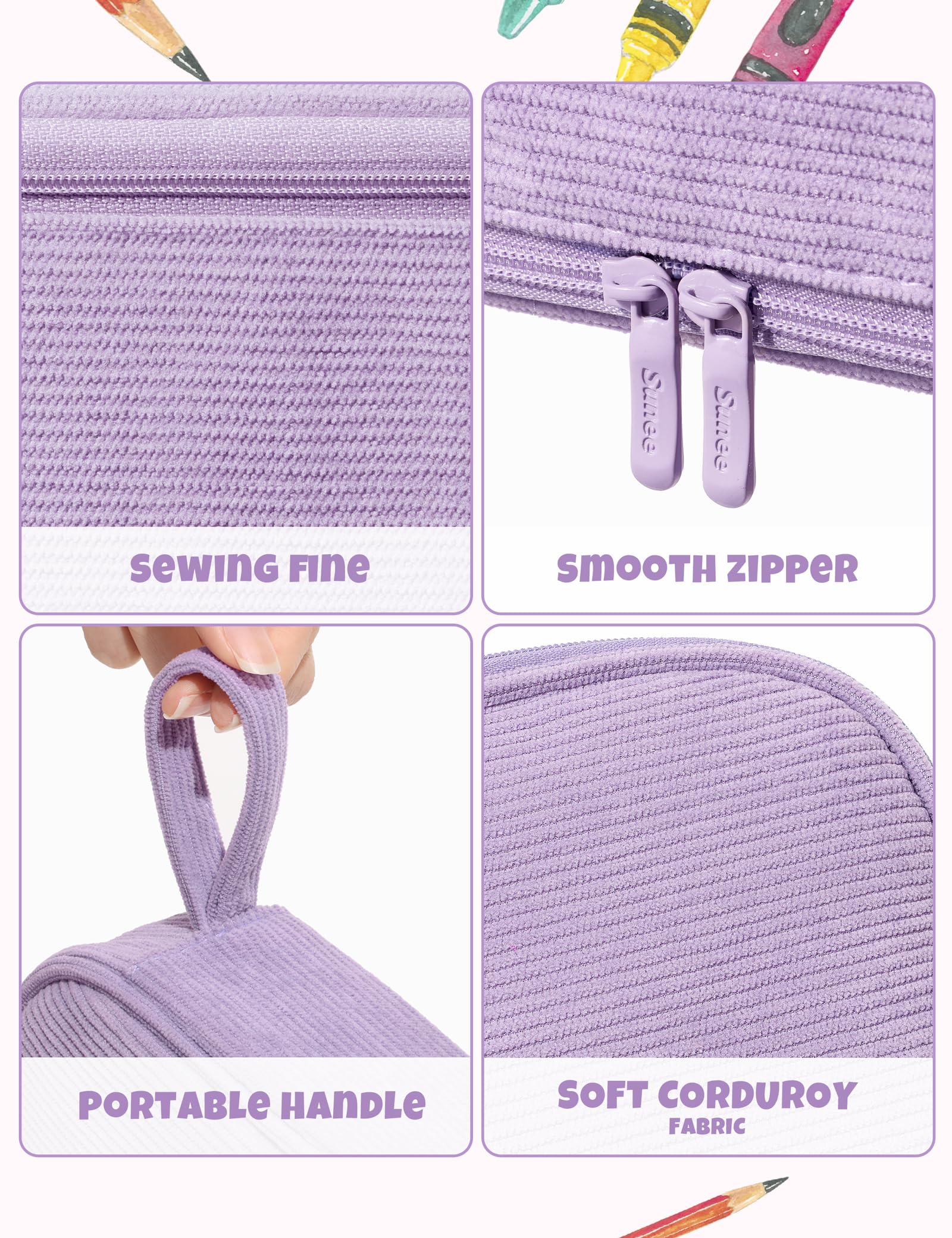 SUNEE Cute Pencil Case, Large Pencil Pouch, Soft Corduroy Fabric Big Pencil Bag with Zipper, Kawaii
