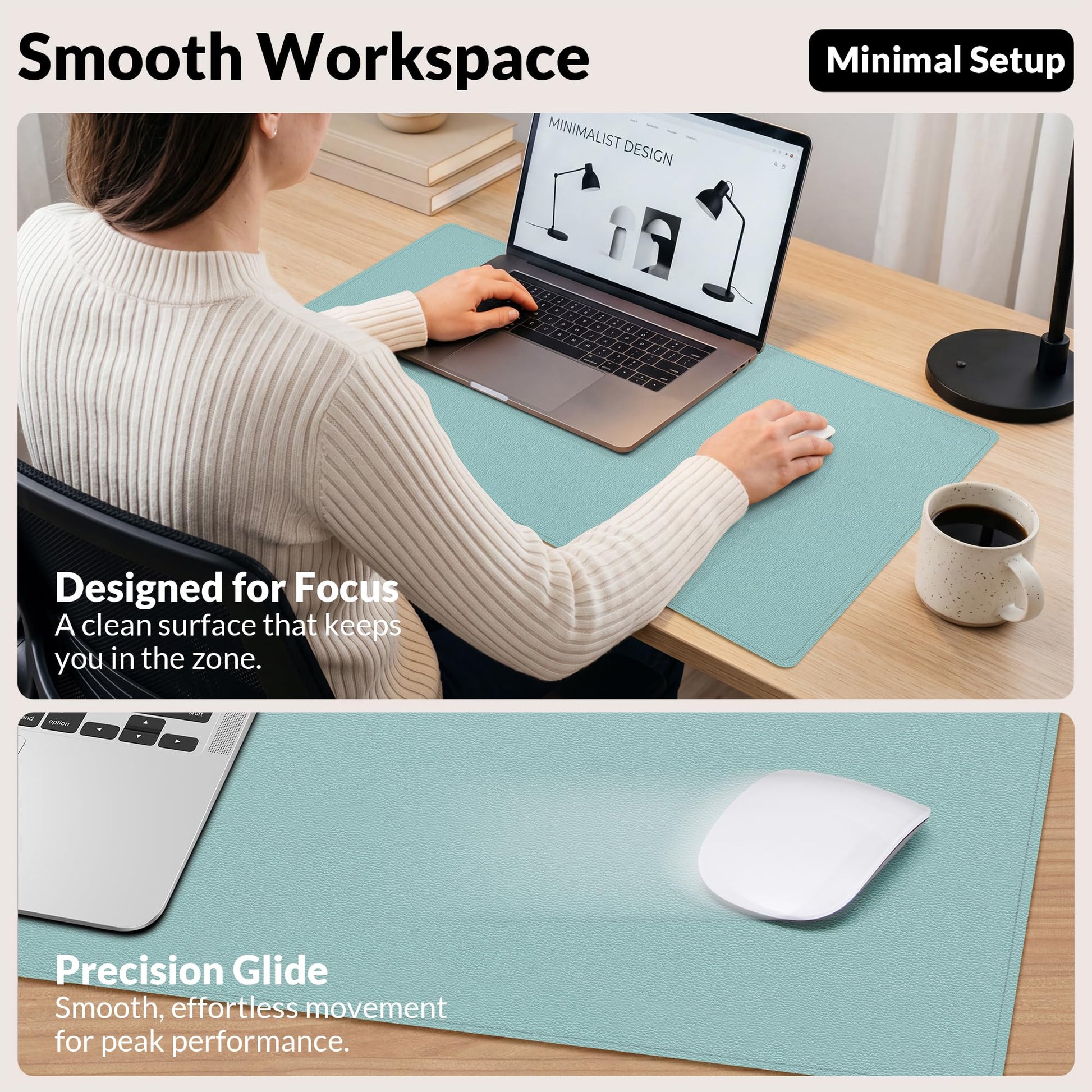 AFIING Leather Desk pad Protector, Light Blue, 35.4" x 17"