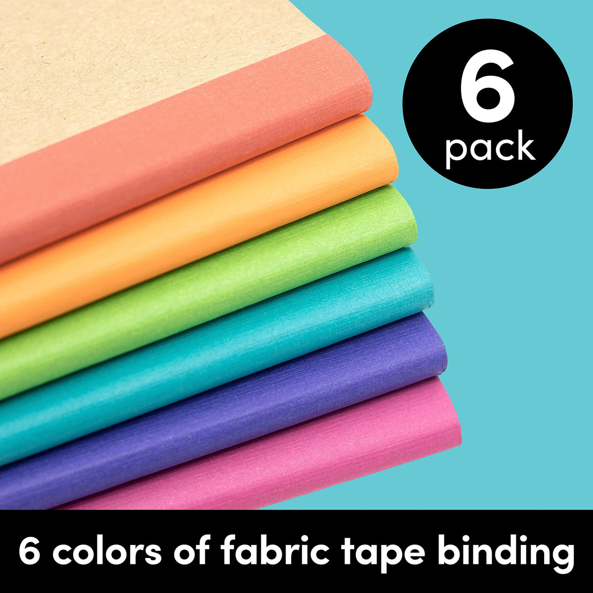 PAPERAGE 6-Pack Composition Notebook Journals, 120 Pages, Kraft Cover with Rainbow Spines, College