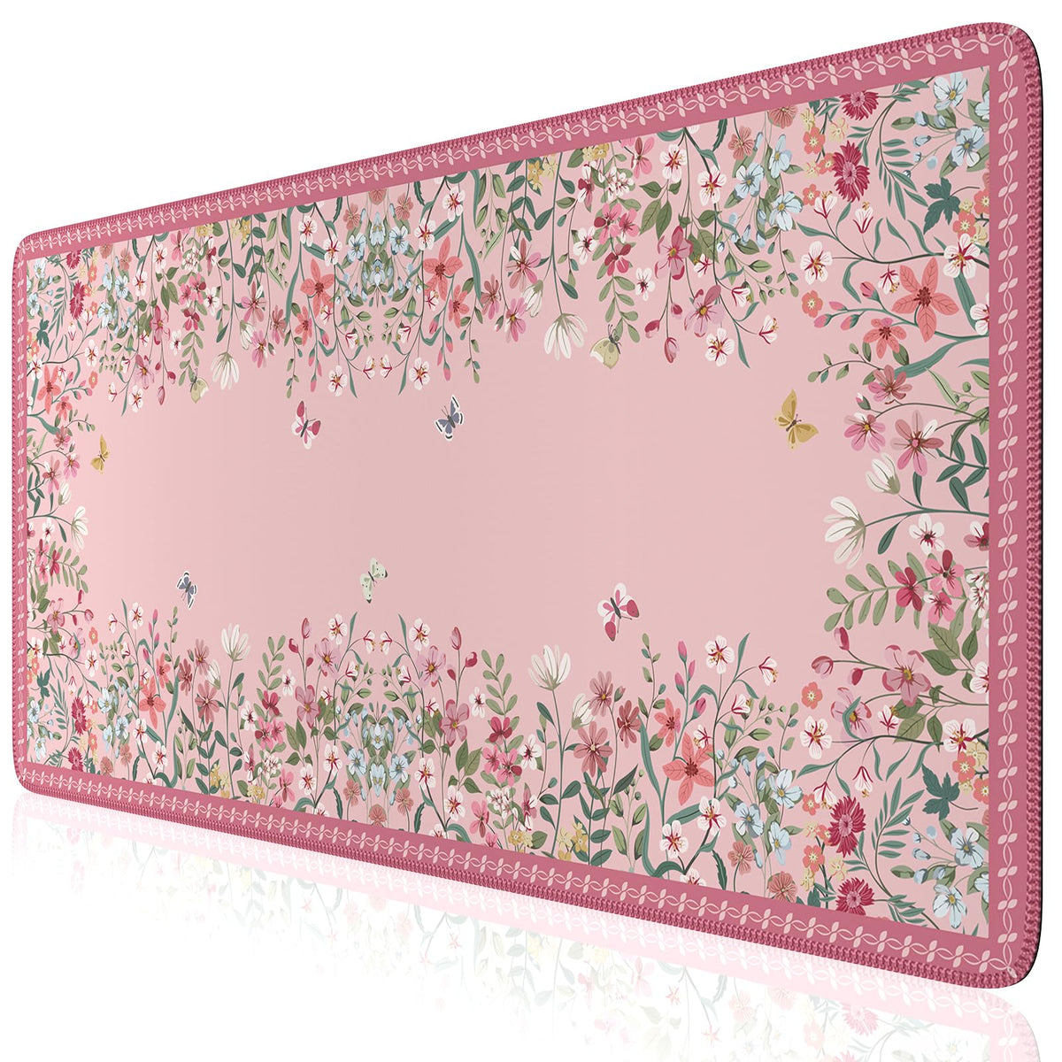 iCasso Desk Mat Pink,Long Mouse Pad with Stitched Edges