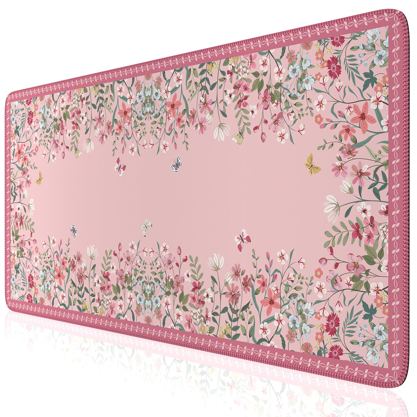 iCasso Desk Mat Pink,Long Mouse Pad with Stitched Edges
