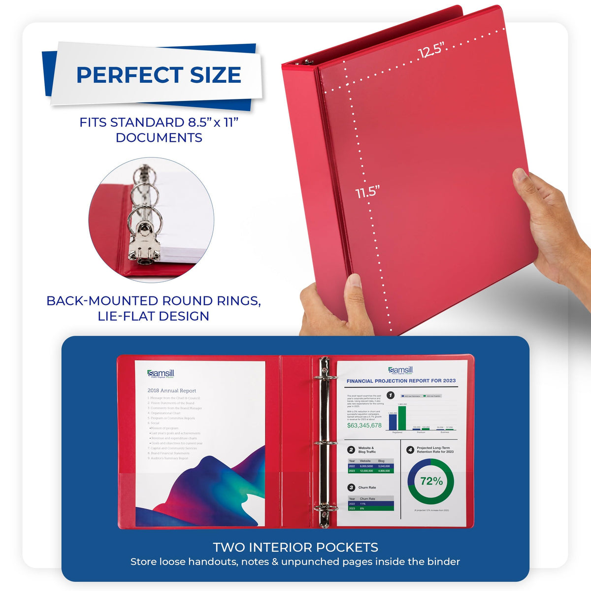 Samsill 1.5 Inch 3 Ring Binders, Economy Round Ring, Clear View Cover, 325 Sheet Capacity - for