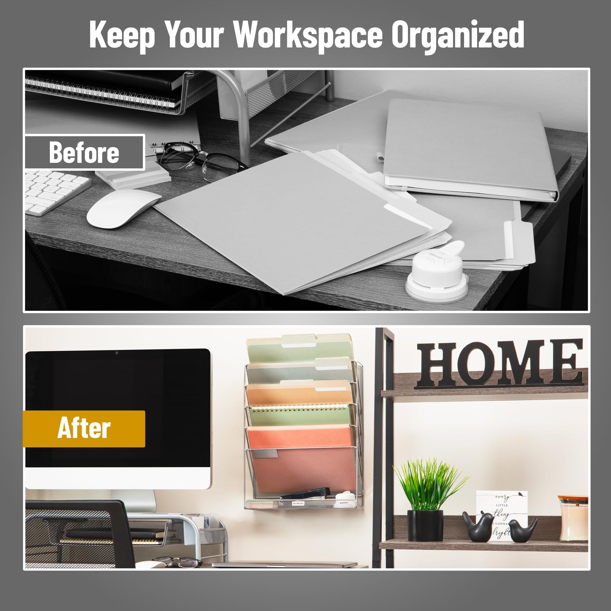 Mind Reader 5-Pocket Vertical File Storage, Desktop Organizer, Wall Mount, Office, Metal Mesh