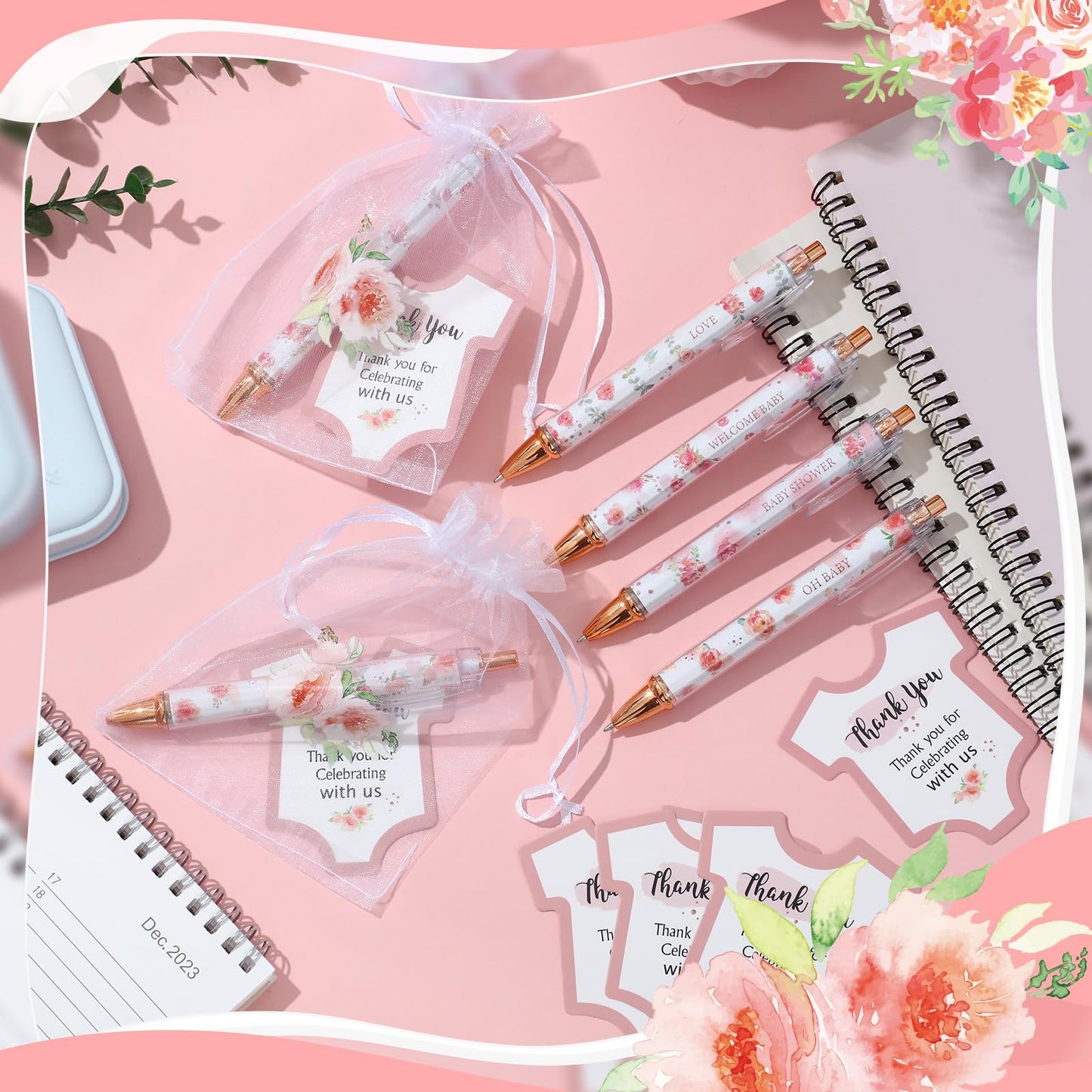 50 Sets Baby Shower Favors for Guests, Baby Shower Gifts (Pink, Flower)