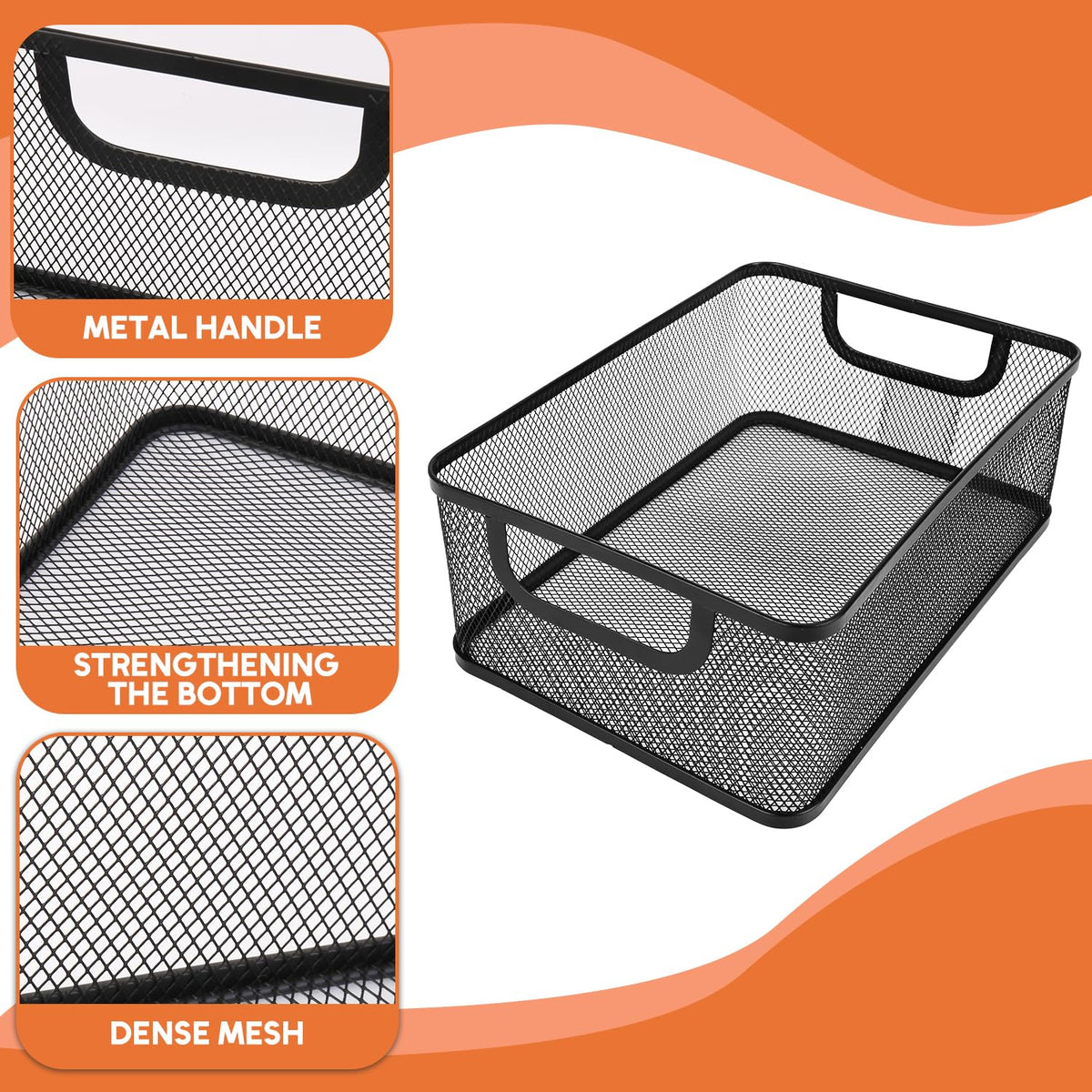 EsOffcce Metal Mesh Steel Basket, Office Household Storage Basket, 2 Pack