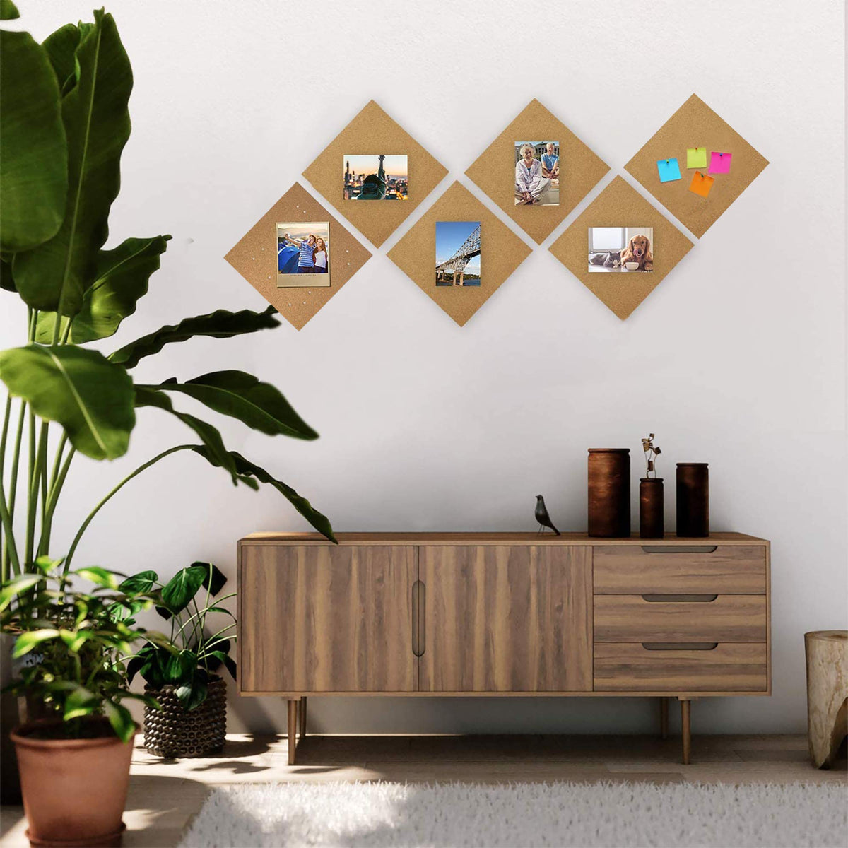 SUNGIFT Cork Board 12"x12" - 1/2 Inch Thick Self-Adhesive Tiles, 6 Pack