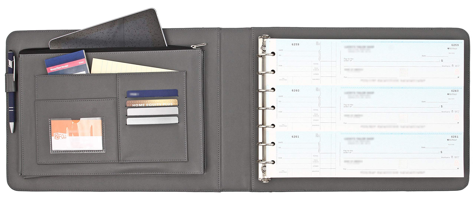 2Fold Business Check Binder 7 Ring for 3-Up Business Size Checks with Extra Business Card Case - PU