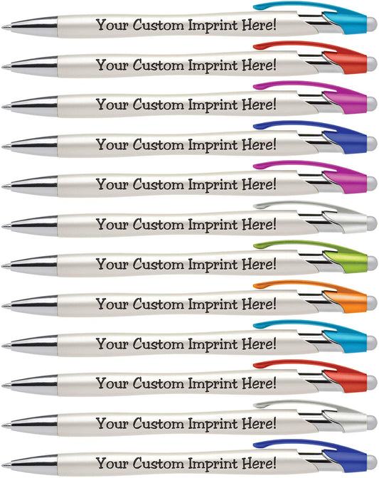 Custom Pens with Stylus - The Pearl - Personalized Metallic Printed Name Pens with Black Ink
