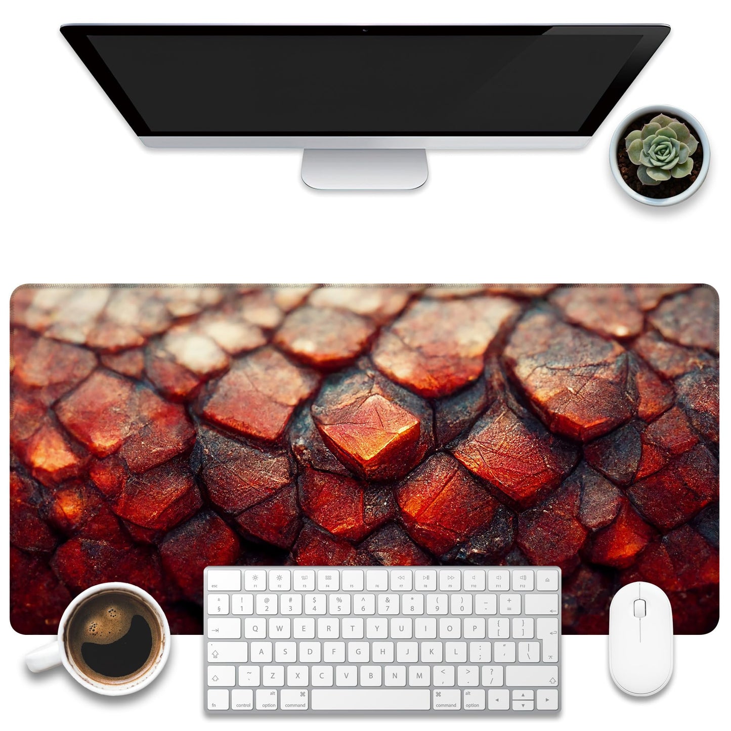 KOAIWPAE Desk Mat, Red Fire Dragon Scales Desk Pad, Cool Dragon Large Gaming Mouse Pad for Desk