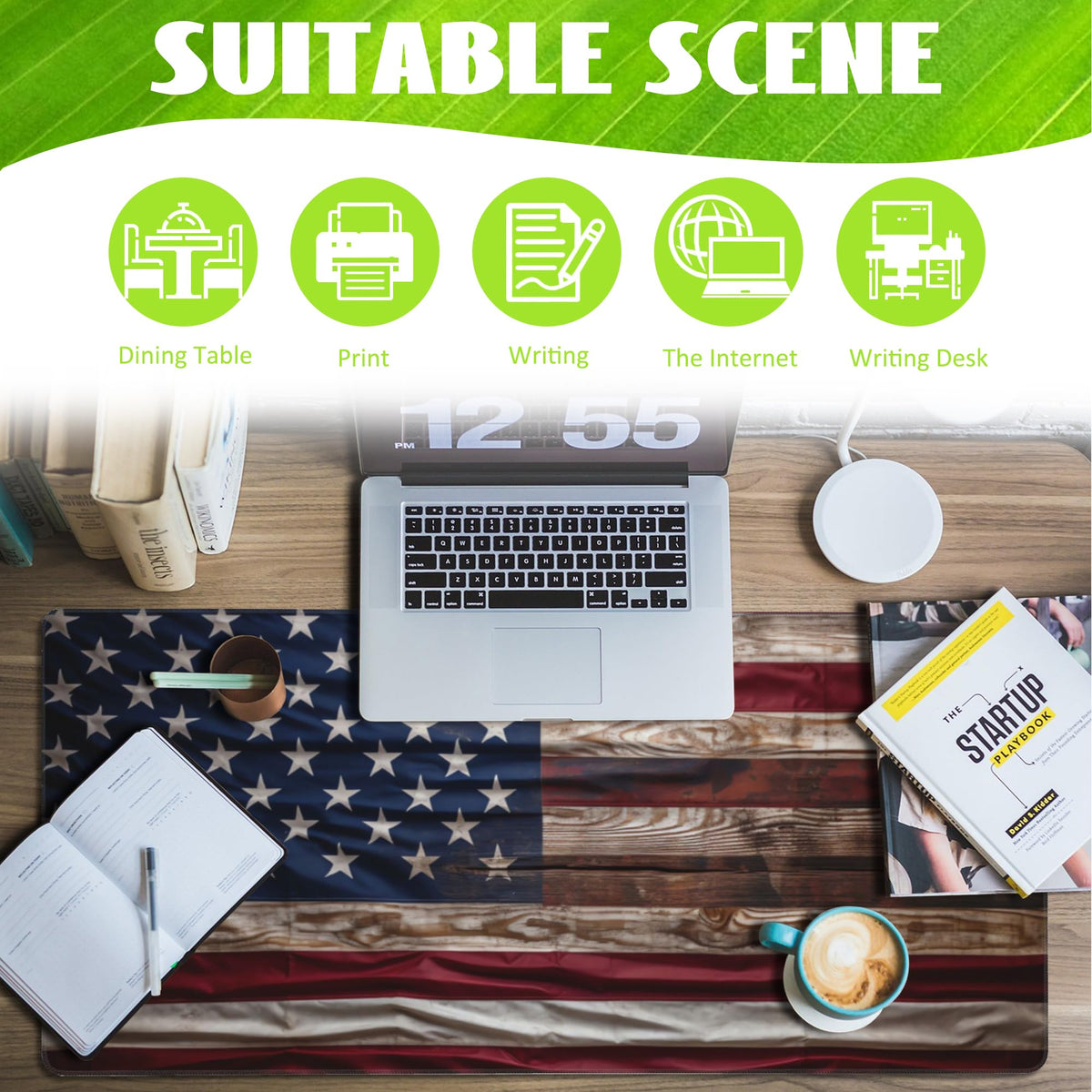 Eflxamz Large Gaming Mouse Pad for Desk,Wooden American Flag Desk Mat,Wooden USA Flag Desk