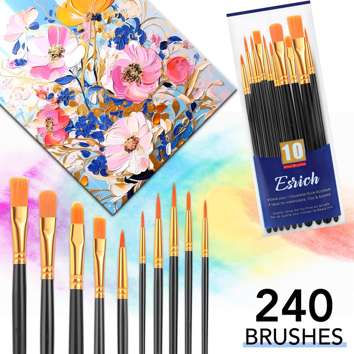 ESRICH 240PCS Paint Brushes, Paint Brush for Acrylic Painting