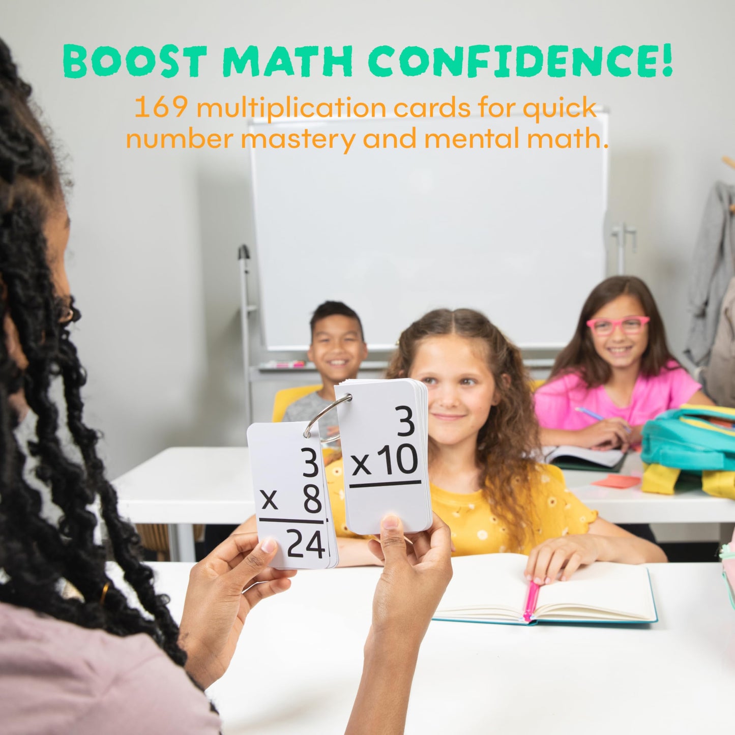 Star Right Multiplication Flash Cards - 169 Hole-Punched Math Flash Cards with 2 Binder Rings