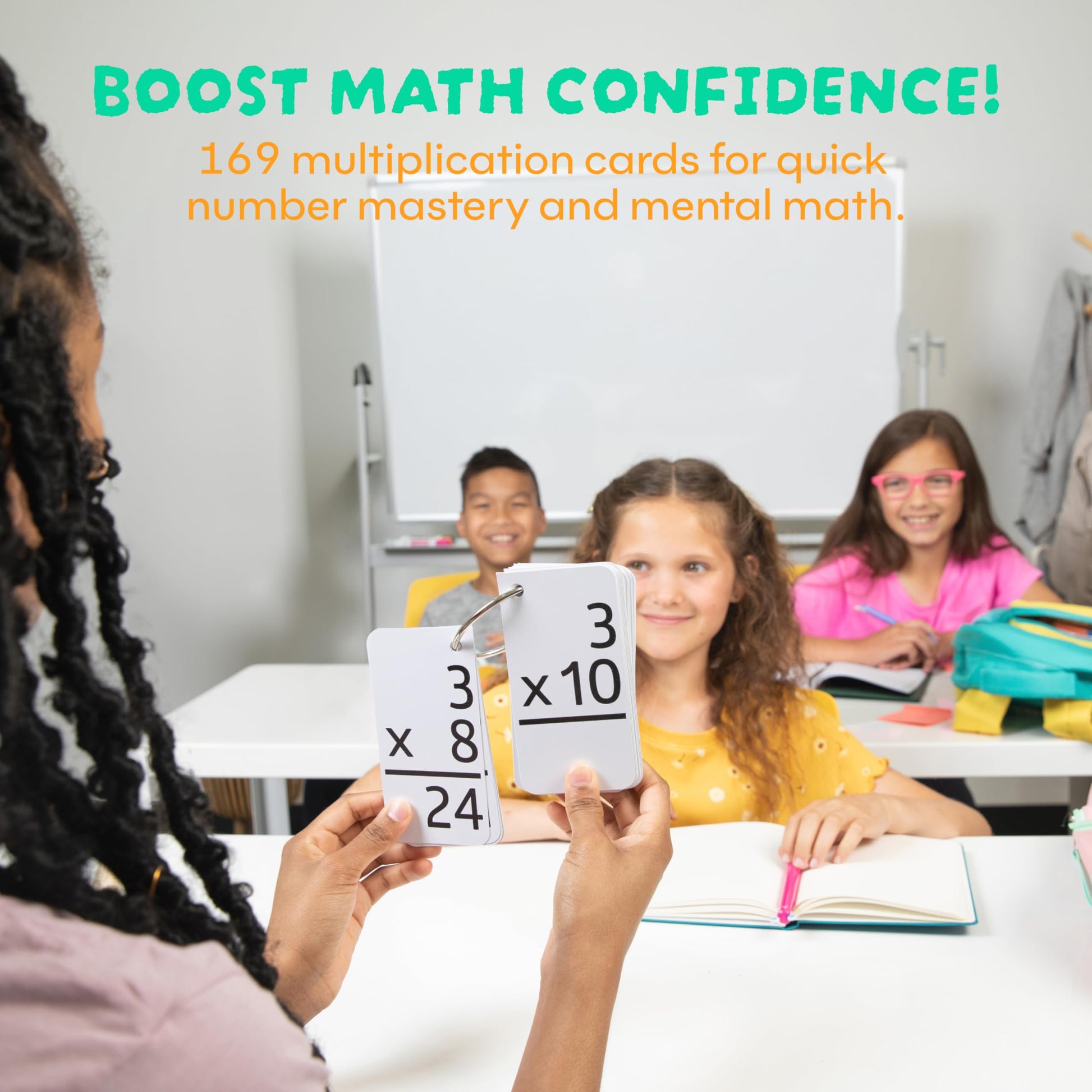 Star Right Multiplication Flash Cards - 169 Hole-Punched Math Flash Cards with 2 Binder Rings