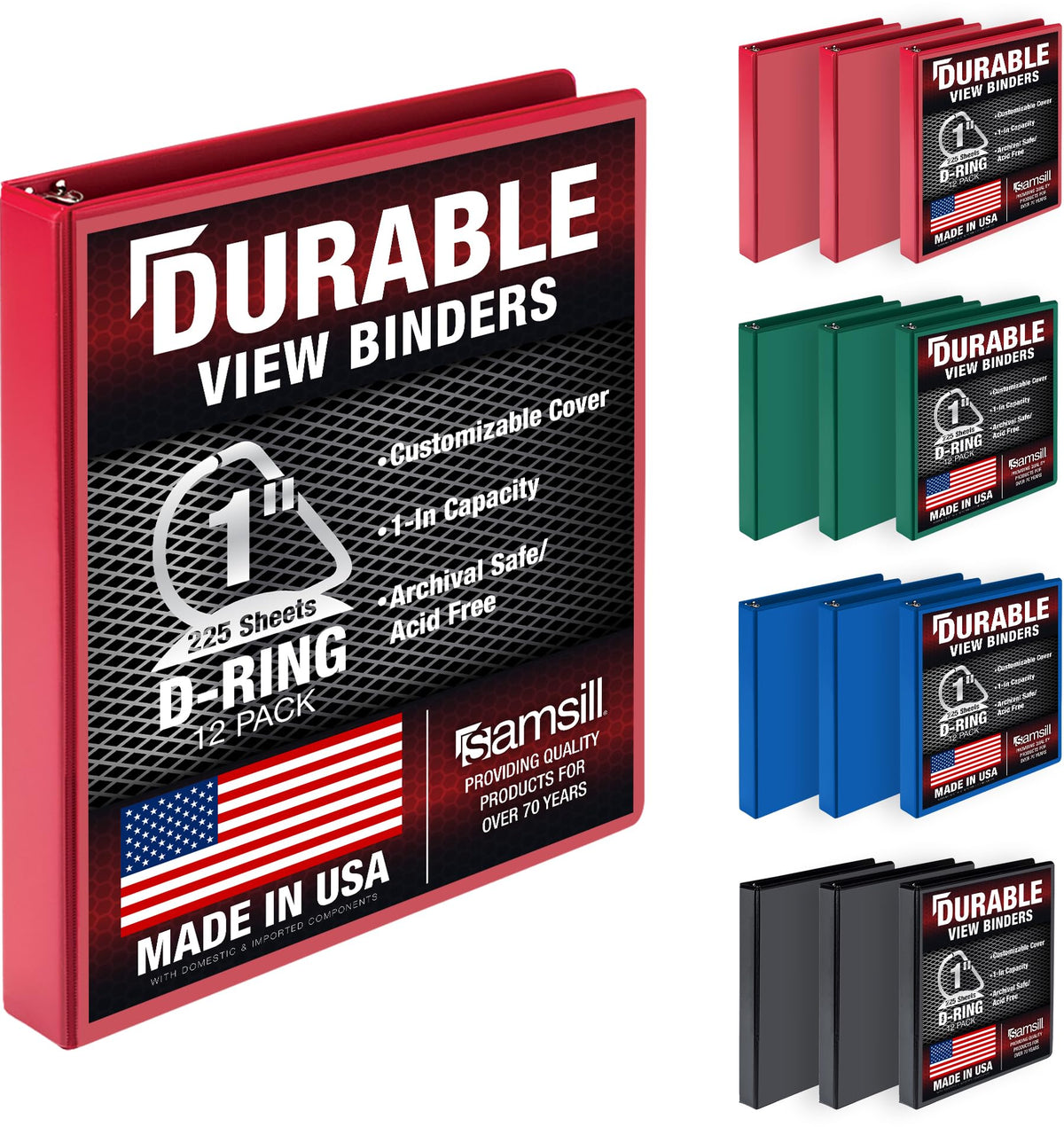 Samsill Durable 1 inch 3 Ring Binder, D Ring Binder, Customizable Clear View Cover, Basic