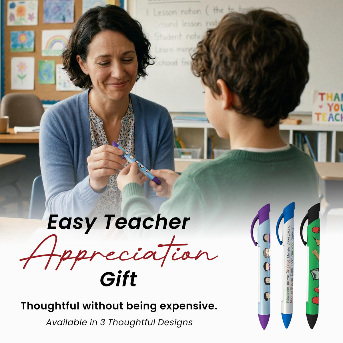 Greeting Pen Teacher Appreciation Translucent Ballpoint Pen Pack - Inspirational Pens for Teachers